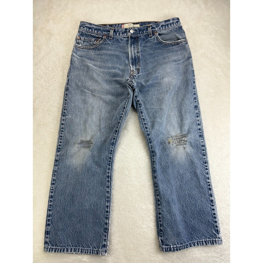 Vintage Levi's Distressed 517 Bootcut Jeans Mens 36x30 Indigo Blue Denim (34x27)
